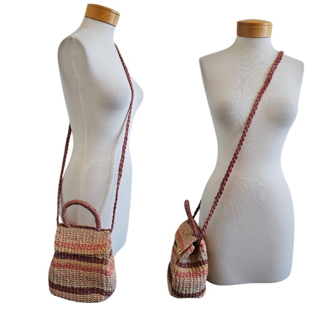 French Laundry Woven Wicker Straw Boho Beach Coastal Crossbody Purse Jute Pastel